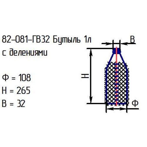 Бутыль 82-081-ГВ32 1л. с делениями проз. с крышкой оплетенная (И)