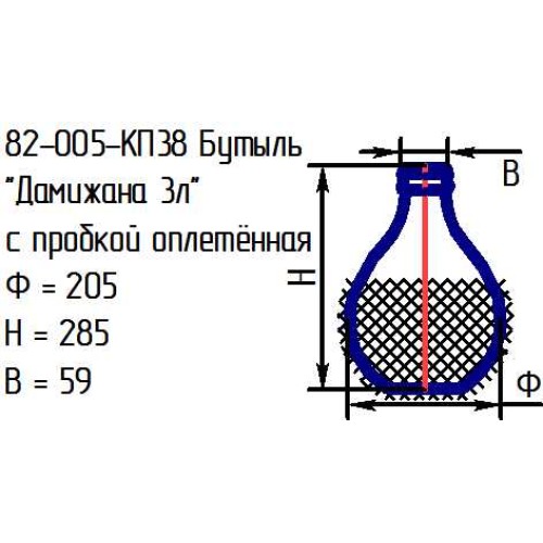 Бутыль 82-005-КП38 "Дамижана 3 л." проз.с пробкой оплетенная (И)