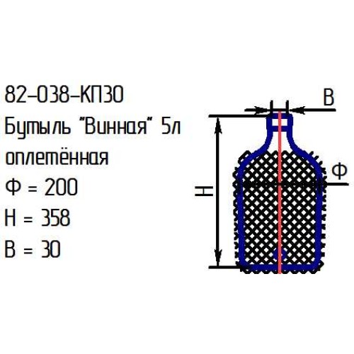 Бутыль 82-038-КП30 "Винная" 5л. проз.с пробкой оплетенная